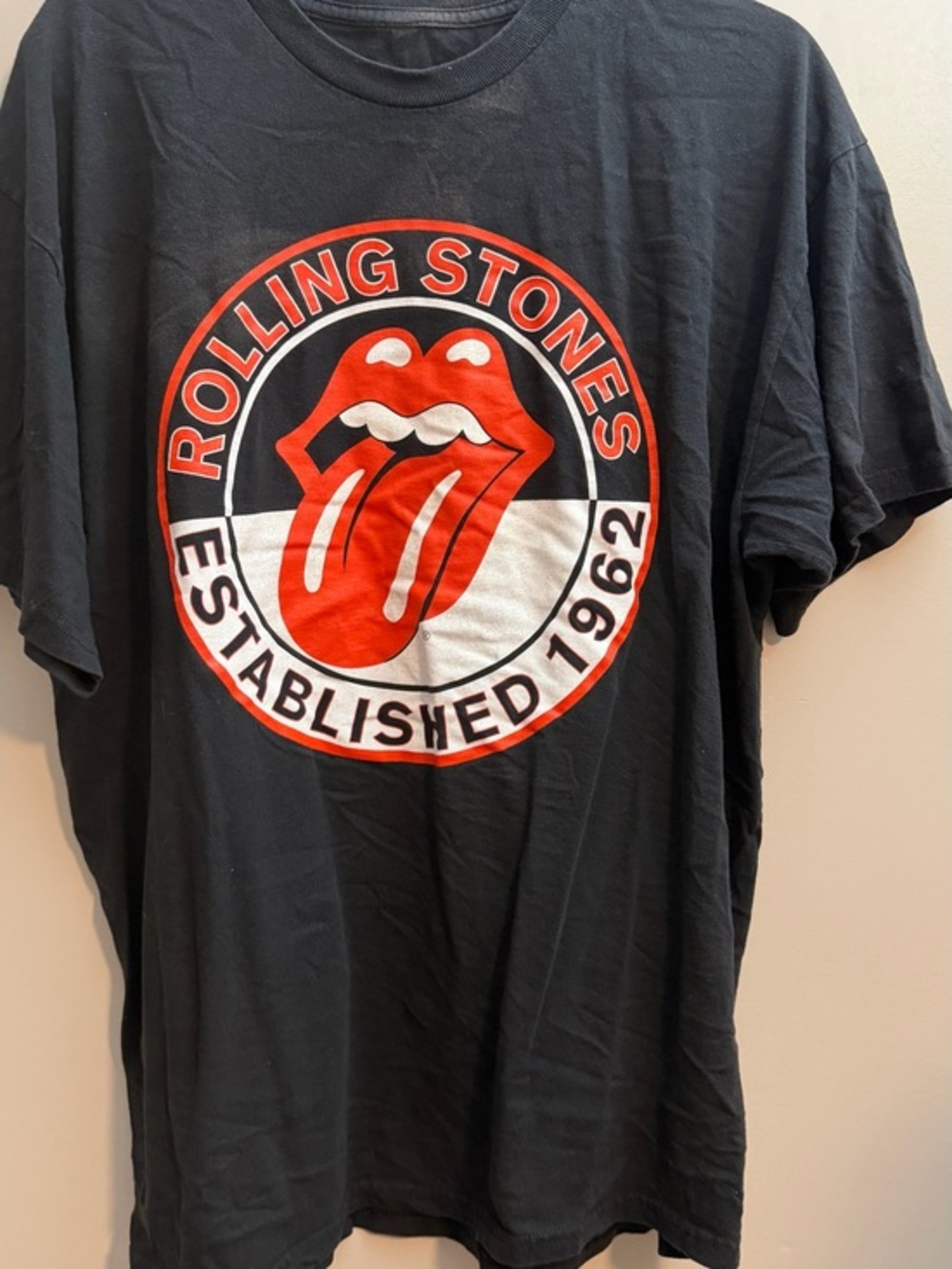 the Rolling Stones Black Tee with Red & White Tongue Logo